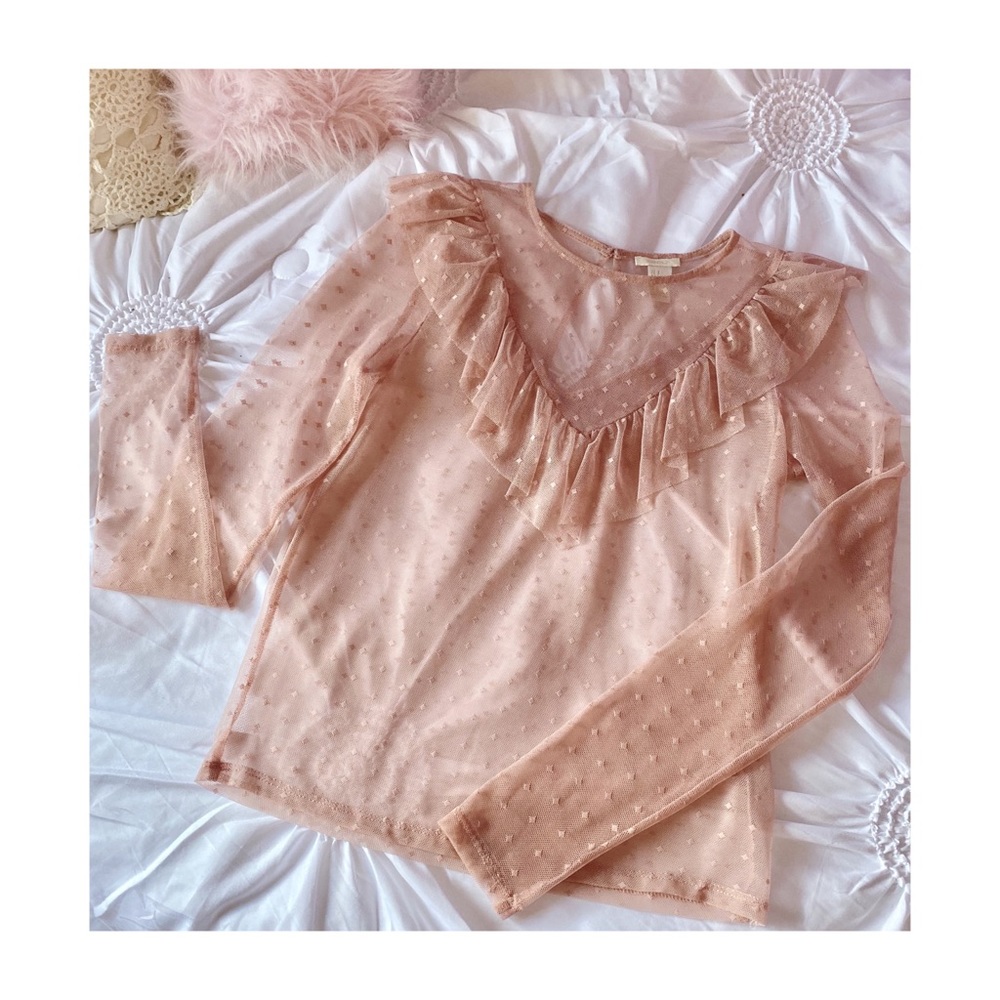 Forever 21 Sheer Mesh Clip Dot Ruffle Top